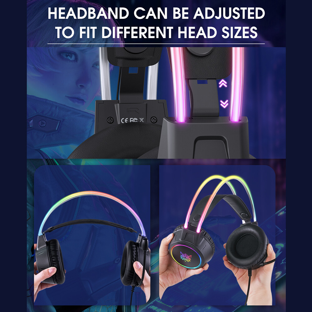 ONIKUMA Gaming Headset Plug and Play Colorful RGB Lights Noise
