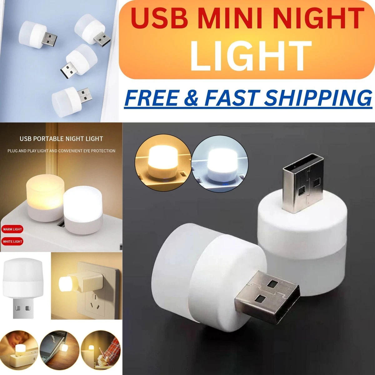 Small White LED Bulb, Portable Compact Night Light, suitable for