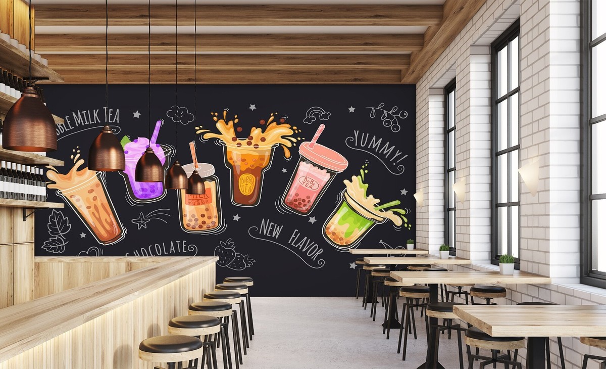 3D Bubble Tea L171 Pearl Tea Milk Tea Shop Wallpaper Wall