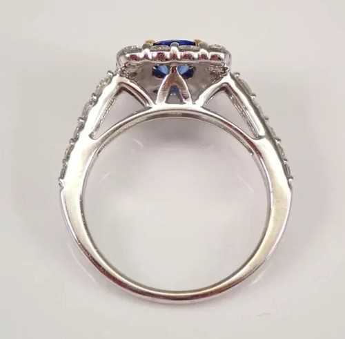 1.80Ct Round Lab Created Blue Sapphire Promise Halo Ring 14K White Gold Plated - 第 5/14 張圖片