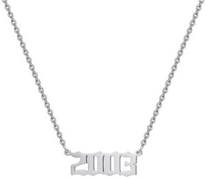 Authentic Birth Year Number 2003 Necklace with Chain 14k White Gold Plated Sterling Silver