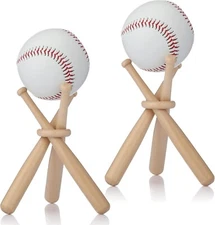 2 Sets of Baseball Stand Holders for Balls Display Baseball Bat Wooden Display