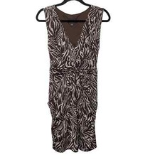 Iz Byer Faux Wrap Dress Sleeveless Animal Print Ruched Tie Waist Brown White XL