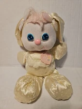 Vintage PJ Sparkles Sparklins Yellow Bunny Rabbit Plush w/ Necklace 1989 Mattle