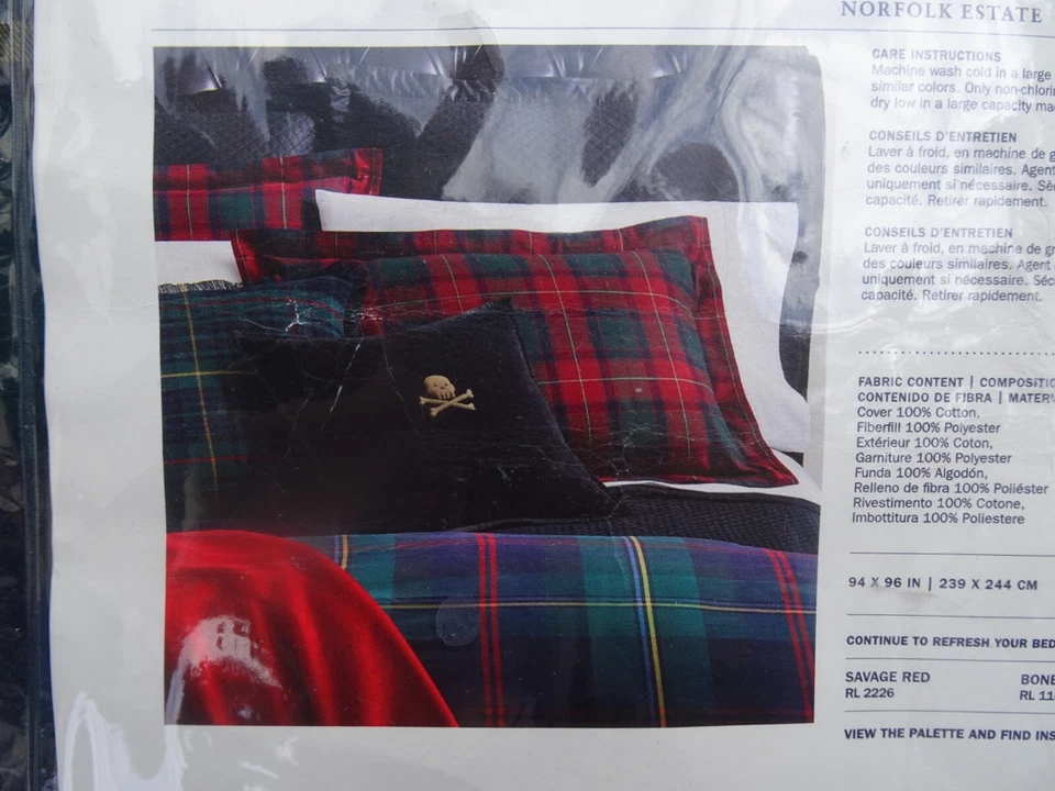 NUEVO Ralph Lauren Tartán NORFOLK EDREDÓN Reina/Verde a Cuadros/Multi (NOS)*¡RARO! Foto 3 de 3