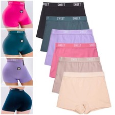 6 Women Soft Stretch Cotton High Rise Sports Boxer Shorts Boyshort Underwear 164