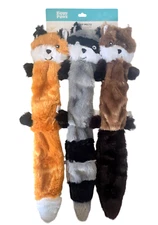 Zippy Paws Skinny Peltz, 3 Squeaky Plush Dog Toys, Fox, Raccoon, & Squirrel, NWT