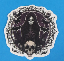 Sugar Skull Skeleton With Bats Black  White Sticker 2.25" x 2.18" AP 