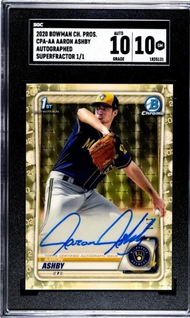 Aaron Ashby 2020 Bowman Chrome Superfractor Auto 1/1 SGC 10/10 Brewers Q0842
