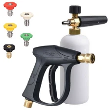 1/4" High Pressure Washer Gun 4000 PSI Car Wash Foam Spray Short Wand w/5 Nozzle