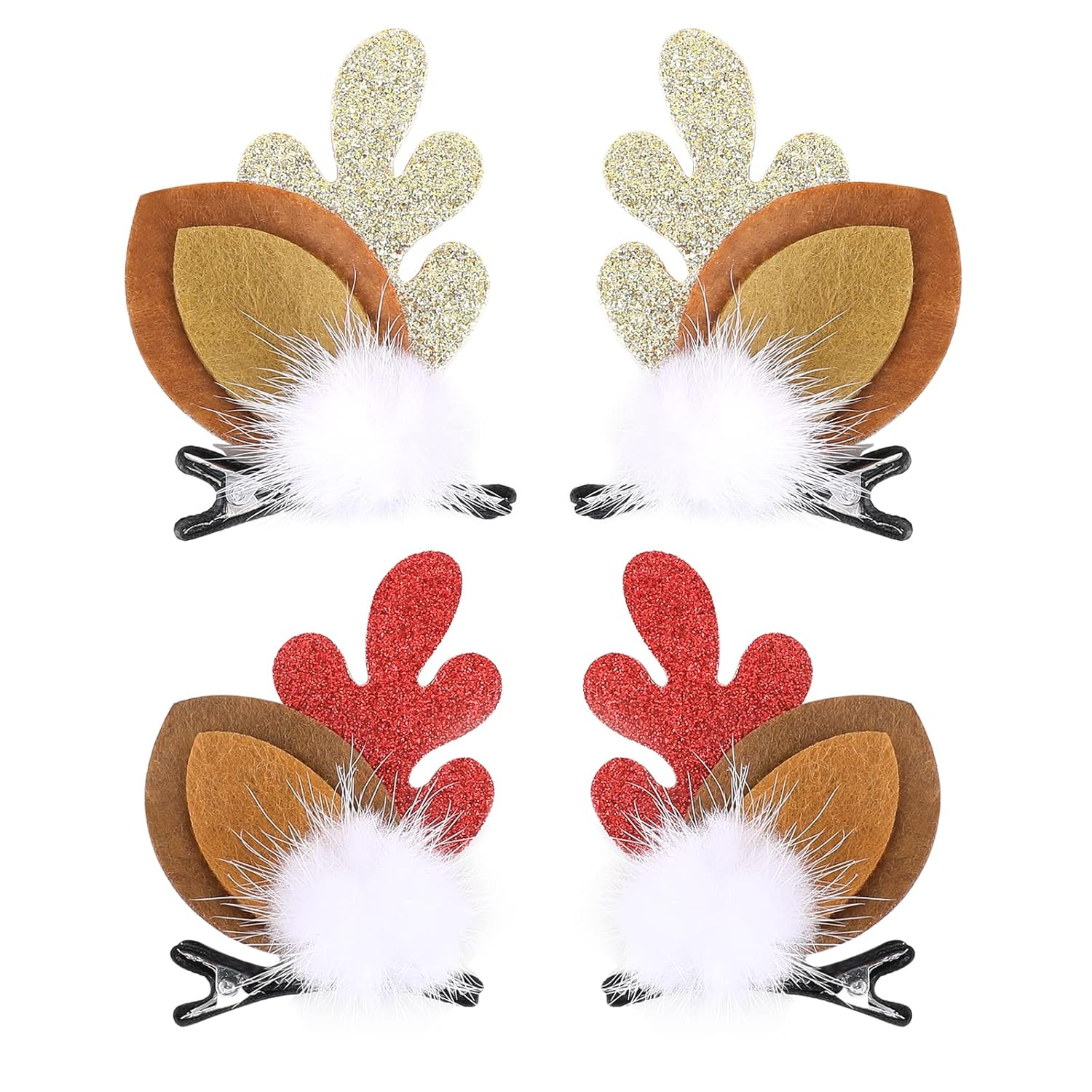 Christmas Hair Clip - 2 Pairs Cute Reindeer Antlers Ears Hair Accessory Antlers