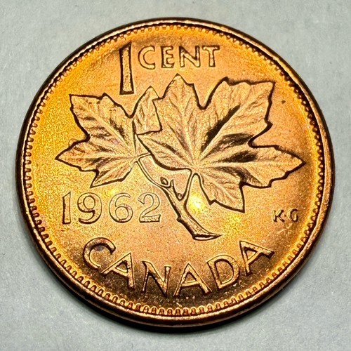 1962 Canadian Penny 1Cent Coin Uncirculated MS Red.