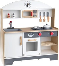 Wevally Kinderküche Holz Spielzeug Zubehör 3 Jahren weiß grau fantasievoll Spaß