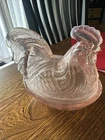 Large Rare Vintage Fenton Rooster Dish Hen On Nest Pink