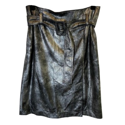 Think Tank Women's Faux Leather Mini Skirt Size 4 Silver Reptile Print Belted