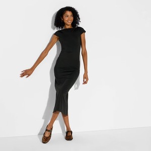 spandex bodycon dresses Aunvito Women's Slimming Dress V-Neck Long Sleeve Mid-Length Split Ribbed Knit Polyester-Spandex Blend, Size: Small, Black and yellow) is your go High Neck Bodycon Dress Korean