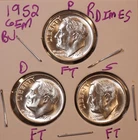 1952 P D S Roosevelt Dimes! GEM BU, ALL FULL BANDS! LUSTER! 521158