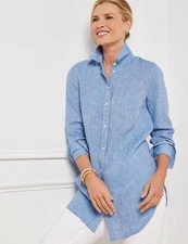 Talbots Love Linen Boyfriend Shirt Blue Medium