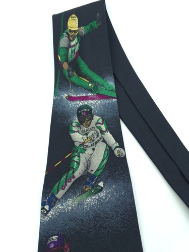 VTG Polo Ralph Lauren Mens Black Downhill Racer Ski 100% Silk Necktie - Picture 4 of 10