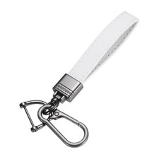 Car Key Chain Ring Clip Leather Keychain Key Fob with D Ring, White