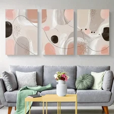 3pcs Abstract Shapes Soft Pastel Tones  Wall Art Canvas Framed 50x70cm