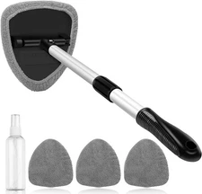 Car Windshield,Interior Cleaner Brush Kit W/ Extendable Handle,4 Microfiber Pads