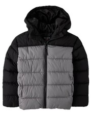 The Childrens Place Boys Colorblock Black  Grey Puffer Coat Size 4