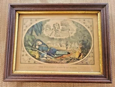 ORIGINAL 1865 CURRIER AND IVES LITHO "A SOLDIERS DREAM"  10" x 14" MEDIUM FOLIO
