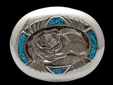 QG05110 VINTAGE 1970s  ROSE FLOWER  SOUTHWESTERN DESIGN ART BELT BUCKLE