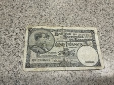 1938 Belgium 5 Francs Banknote WW2 WWII Era Currency Paper
