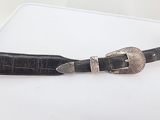 Brighton Onyx Black Leather Croc Embossed Men s Belt 44 Silver Tone Buckle Tip