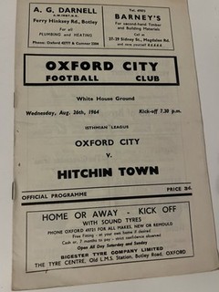 Oxford City v Hitchin Town Isthmian League Football Programme Season 1964 1965