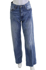 Zara Unisex Straight Wide Leg Jeans Blue High Rise 34in Cotton Size 2