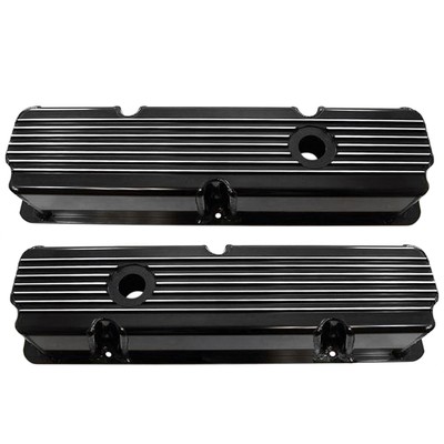 CJ Classics Valve Cover Finned Fabricated Black Aluminum Short Bolt Pair Ford...