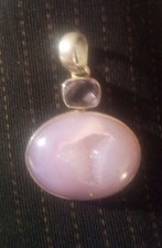 Pink Druzi Quartz With Amethyst Sterling Silver Setting Pendant 