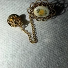 Vintage Cameo Pin On Chain Gold Tone Brooch Costume Jewelry antique