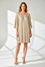 GUESS Sequin Tunic Dress Womens XS/S Gold Metallic V-Neck Party Shift NWT