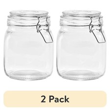2 pack 38 oz Glass Food Storage Jar Canister with Locking Airtight Lid,