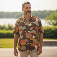 TORI RICHARD MENS SHIRT XXL vintage 75 SILK /25 Lyocell - Crane Cloud Design