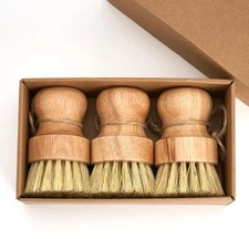 Bamboo Dish Brush Scrubber 3 Pack for Cleaning Pot Pans Hanging Color 
