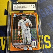 2025 Bowman Chrome Nestor Miranda 1st Orange Geometric Ref /25 Tigers CGC 10