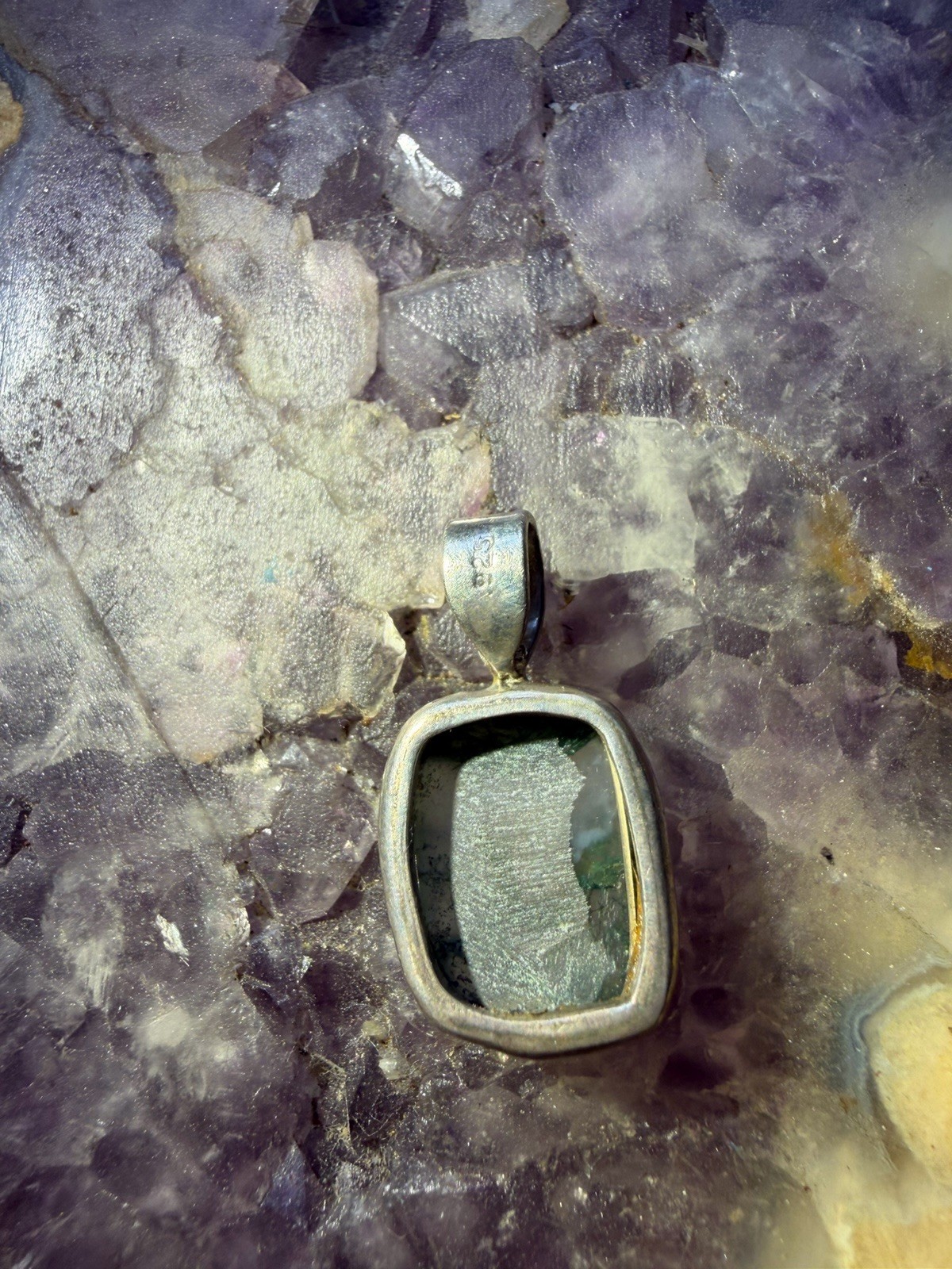 925 Sterling Silver Moss Agate Rectangular Pendan… - image 2
