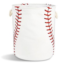 Baseball Texture Laundry Basket with Handles Collapsible Laundry Hamper Water...