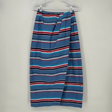 Vintage Susan Bristol Skirt Womens 6 Blue Striped Maxi Made In USA Cotton