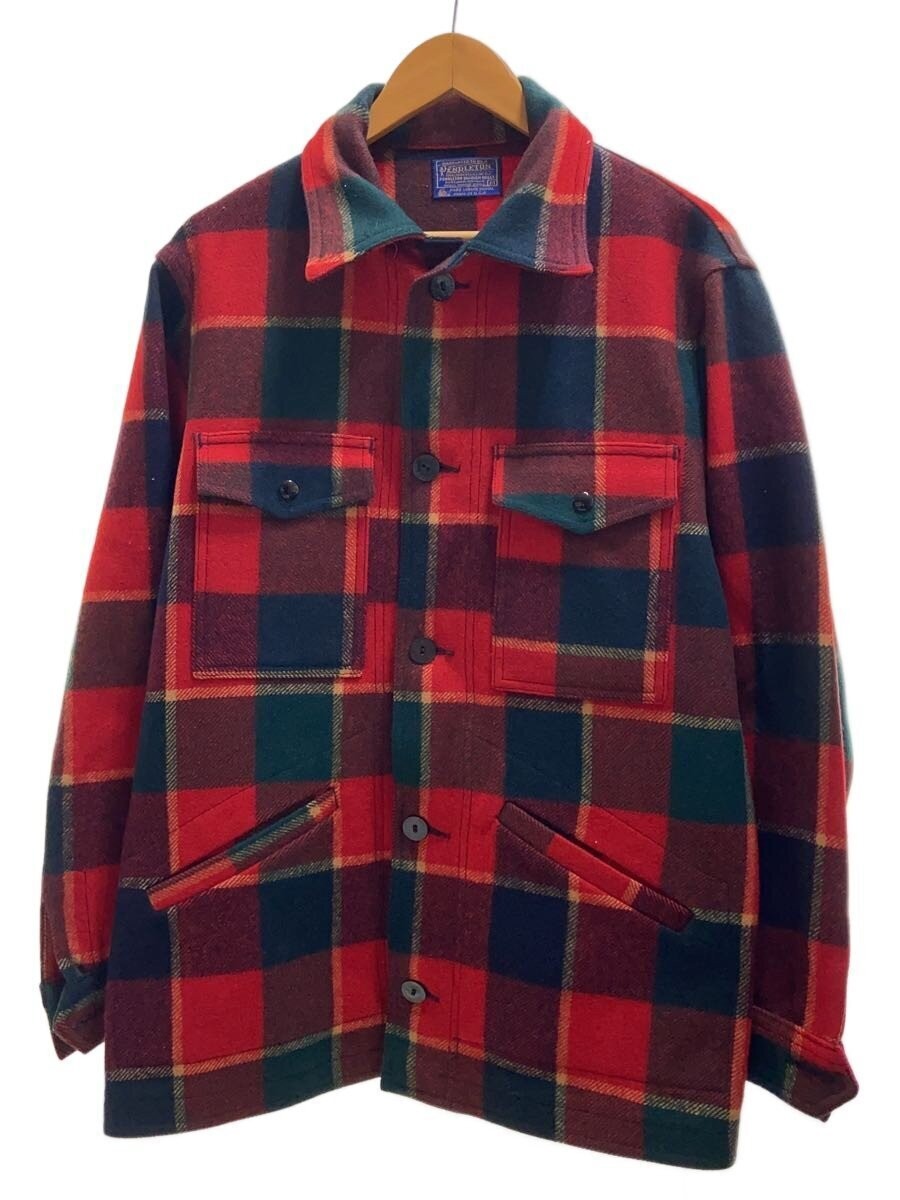 Pendleton 70s Wool Check Jacket M Red Vintage Out… - image 1