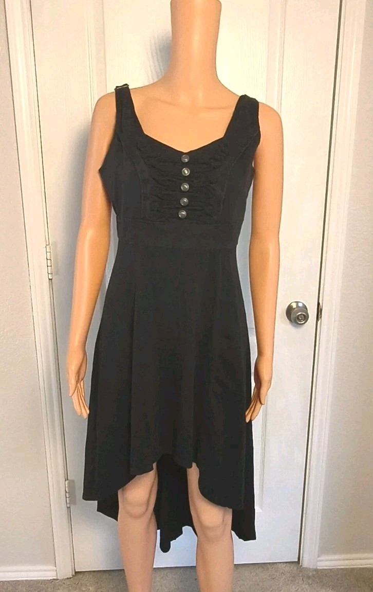 Corset Goth Punk Grunge Skater Y2K Size M Cotton Dress Black Assymmetric -DP41-image