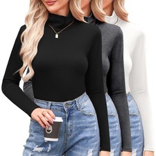 3 Pack Mock Neck Tops for Women Long Sleeve Layer Tops Basic Tees Thermal Und...