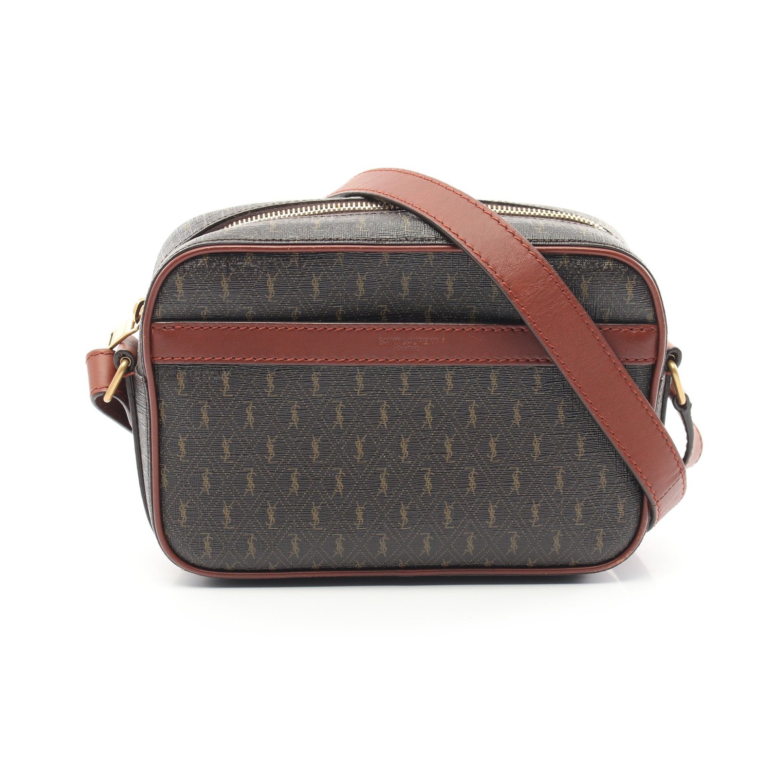 【Borsa】 SAINT LAURENT PARIS Monogram Borsa Fotocamera Tracolla PVC Pelle Marrone Scuro