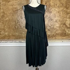 Nina Ricci Silk Midi Dress Women EU 39 US 8 Asymmetrical Ruffle Evening Black