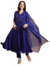 GoSriKi Women's Rayon Blend Anarkali Solid Kurta with Pant  Dupatta